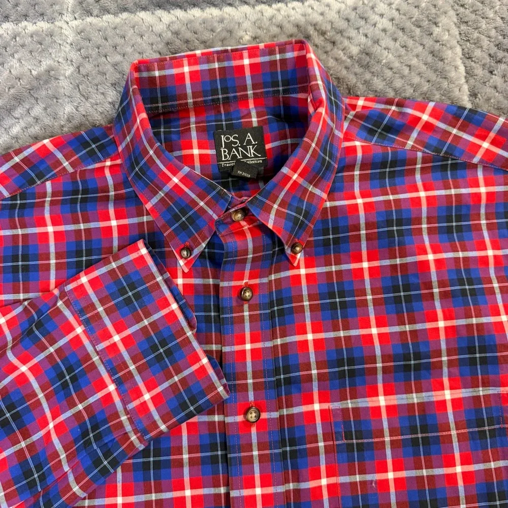 Banana Republic Grant Fit Shirt Mens Large Blue Purple Plaid Long Sleeve Button